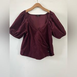 Madewell Corduroy Puff-Sleeve Wrap Top